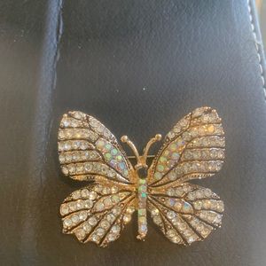 Rhinestoned Butterfly Brooch W/Organza Bag